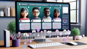 A desktop dashboard which shows a community engagement platform with members, portraying community engagement ideas.