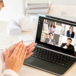 Member engagement is seen as woman speaks with community members virtually