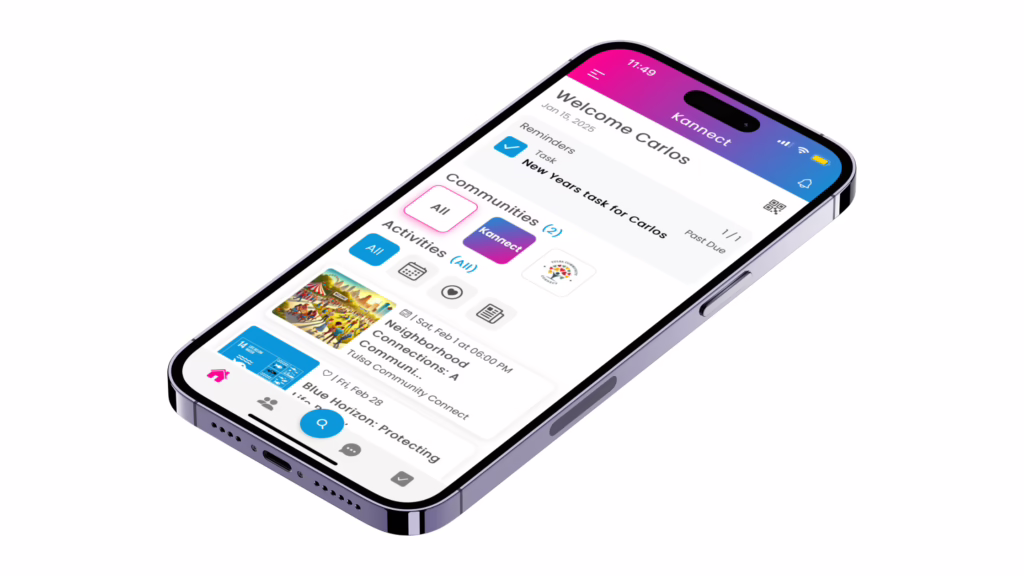 Kannect app on a smartphone shows member onboarding make efficient with a member's profile