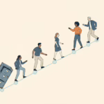 chambermaster alternatives: people climbing a rising line away from an abandoned filing cabinet