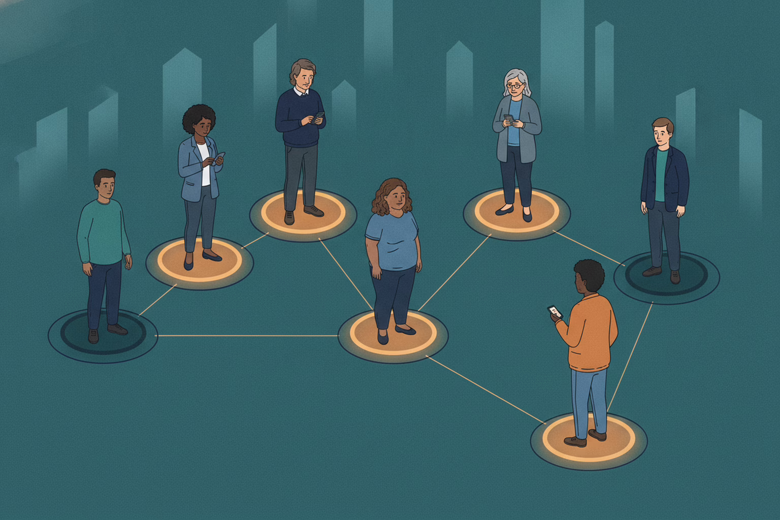 members not seeing announcements: a network where some platforms glow and others stay dark as the lines fade short